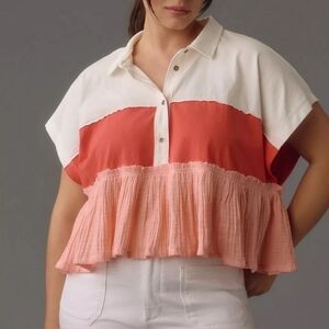 Pilcro White and Pink Ruffle Tier Top Size M